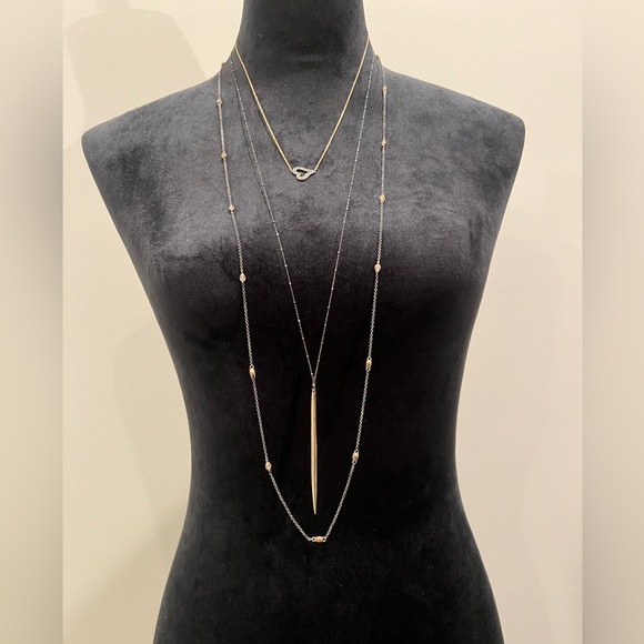 Frieda Rothman mixed metal CZ Station Necklace | Size 40" - Picture 2 of 7